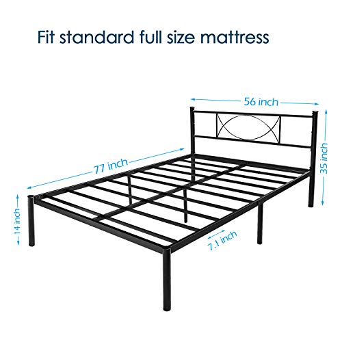HAAGEEP Full Bed Frame with Headboard No Box Spring Needed with Storage Black Platform Bedframe for Girls Kids 14 Inch Size