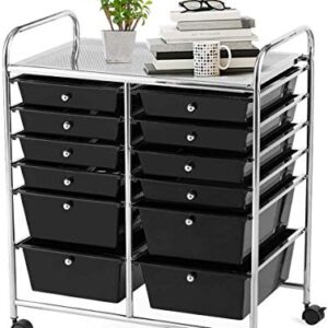 Giantex 12 Drawer Rolling Storage Cart Tools Scrapbook Paper Office School Organizer (Black)