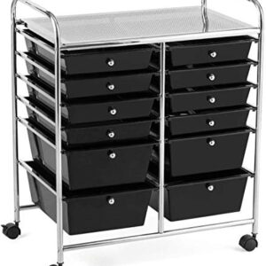 Giantex 12 Drawer Rolling Storage Cart Tools Scrapbook Paper Office School Organizer (Black)