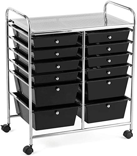 Giantex 12 Drawer Rolling Storage Cart Tools Scrapbook Paper Office School Organizer (Black)