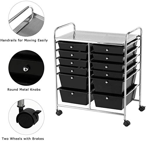 Giantex 12 Drawer Rolling Storage Cart Tools Scrapbook Paper Office School Organizer (Black)