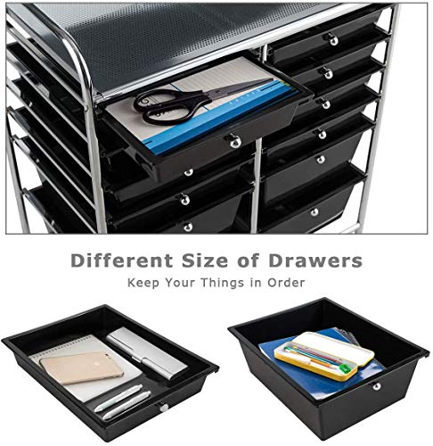 Giantex 12 Drawer Rolling Storage Cart Tools Scrapbook Paper Office School Organizer (Black)