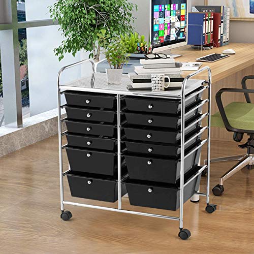 Giantex 12 Drawer Rolling Storage Cart Tools Scrapbook Paper Office School Organizer (Black)