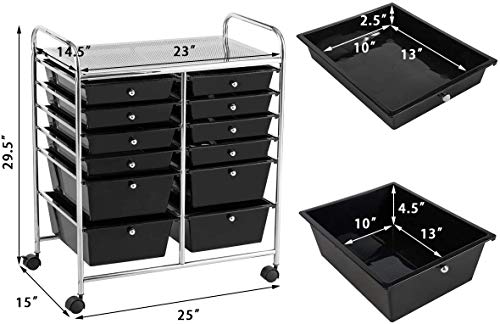 Giantex 12 Drawer Rolling Storage Cart Tools Scrapbook Paper Office School Organizer (Black)