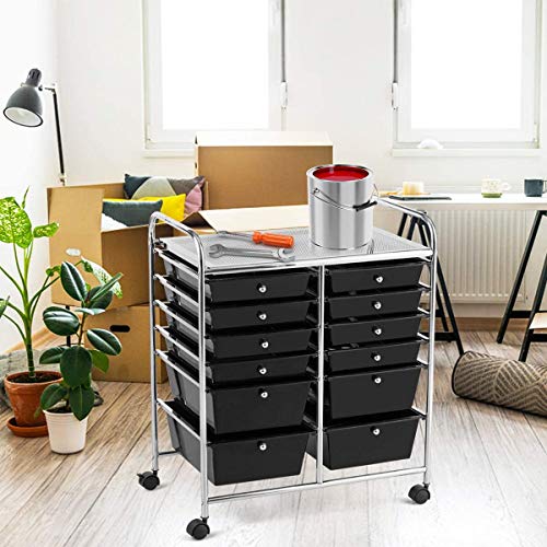 Giantex 12 Drawer Rolling Storage Cart Tools Scrapbook Paper Office School Organizer (Black)