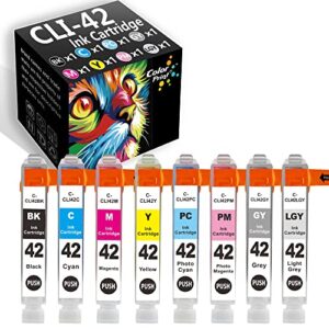 colorprint compatible cli42 ink cartridge replacement for canon cli-42 cli 42 for pixma pro-100 pro100 pro-100s pro100s pro 100s 100 laser printer (8-pack, bk/c/m/y/pc/pm/gy/lg)