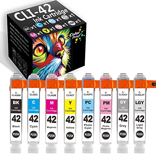 ColorPrint Compatible CLI42 Ink Cartridge Replacement for Canon CLI-42 CLI 42 for PIXMA Pro-100 Pro100 Pro-100s Pro100S Pro 100S 100 Laser Printer (8-Pack, BK/C/M/Y/PC/PM/GY/LG)