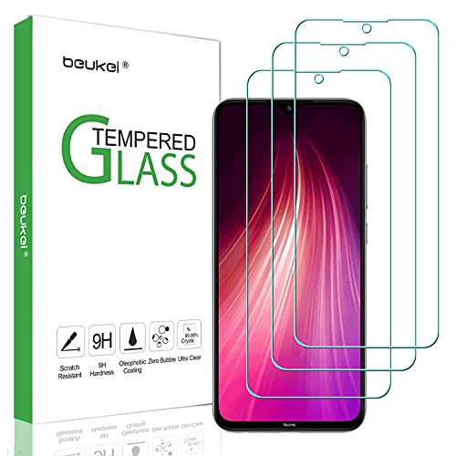 (3 Pack) Beukei Compatible for Xiaomi Redmi Note 8 and Redmi Note 8 2021 Screen Protector Tempered Glass, Full Screen Coverage , Touch Sensitive,Case Friendly, 9H Hardness (Not Fit for Redmi Note 8 Pro/Redmi 8)