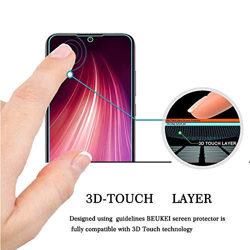 (3 Pack) Beukei Compatible for Xiaomi Redmi Note 8 and Redmi Note 8 2021 Screen Protector Tempered Glass, Full Screen Coverage , Touch Sensitive,Case Friendly, 9H Hardness (Not Fit for Redmi Note 8 Pro/Redmi 8)