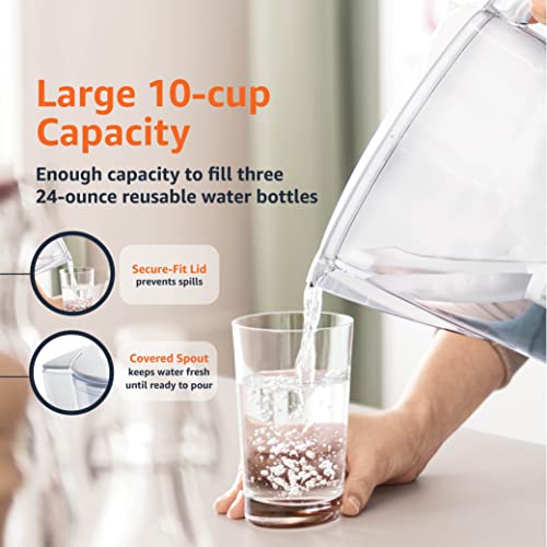 Amazon Basics 10-Cup Water Pitcher with Filter Included, Compatible with Brita