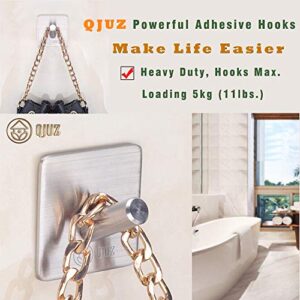 QJUZ Adhesive Hooks, Towels Hooks, Wall Hooks Heavy Duty SUS304 Stainless Steel Super Powerful Stick on Hooks, Bathroom Kitchen Organizer for Hanging Robes/Towels/Clothes/Hats/Keys (4Packs)