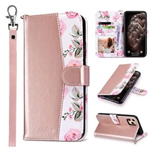 ulak compatible with iphone 11 pro max wallet case for women girls, pu leather flip cover with card holder kickstand shockproof protective purse case for iphone 11 pro max 6.5 inch, rose gold