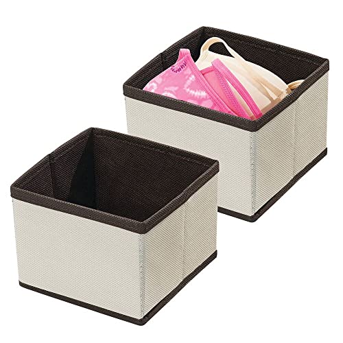 mDesign Rectangular Soft Fabric Dresser Drawer and Closet Storage Organizer Bin for Lingerie, Bras, Socks, Leggings, Clothes, Jewelry, Scarves - Textured Print - 2 Pack - Cream/Espresso Brown