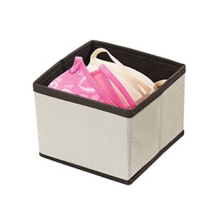 mDesign Rectangular Soft Fabric Dresser Drawer and Closet Storage Organizer Bin for Lingerie, Bras, Socks, Leggings, Clothes, Jewelry, Scarves - Textured Print - 2 Pack - Cream/Espresso Brown