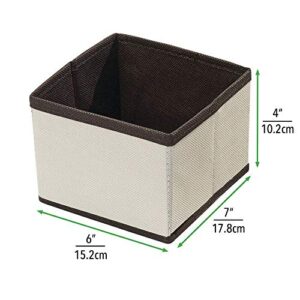 mDesign Rectangular Soft Fabric Dresser Drawer and Closet Storage Organizer Bin for Lingerie, Bras, Socks, Leggings, Clothes, Jewelry, Scarves - Textured Print - 2 Pack - Cream/Espresso Brown