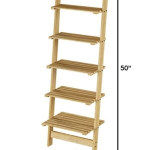 Lavish Home 5-Tier Ladder Bookshelf- Leaning Decorative Shelves, Pickled Oak Finish