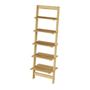 Lavish Home 5-Tier Ladder Bookshelf- Leaning Decorative Shelves, Pickled Oak Finish