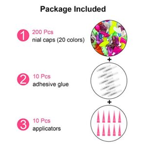 WILLBOND 200 Pieces 20 Color Cat Claw Caps with 10 Pcs Adhesive Glues and 10 Pcs Applicators Cat Claw Covers Cat Nail Tips with Instruction for Pets Cats