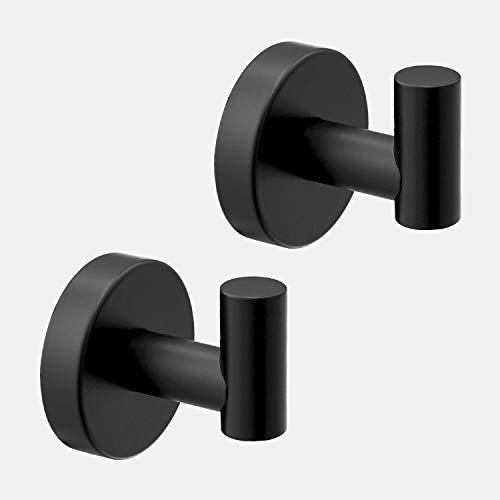 POKIM 2 Pack Matte Black Towel Hook Stainless Steel Bathroom Rustproof Clothes Towel Robe Hook Wall Mounted，Matte Black Toilet Kitchen Heavy Duty Door Hanger