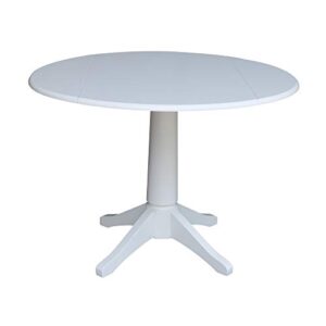 international concepts 42 in round dual drop leaf pedestal table-30.3"h dining table, white