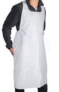 mt products disposable white heavy weight plastic/poly apron 46 inches x 28 inches - 2 mil - for cooking and arts n' crafts (100 pieces)