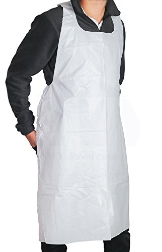 MT Products Disposable White Heavy Weight Plastic/Poly Apron 46 inches x 28 inches - 2 Mil - For Cooking and Arts n' Crafts (100 Pieces)