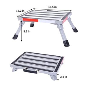 Homeon Wheels Safety RV Steps 16.5" x 12.2" RV Step Stool Folding Platform Step with Non-Slip Durable Feet, Reflective Stripe, Grip Handle, RV T Level More Stable Supports Up to 1000 lbs