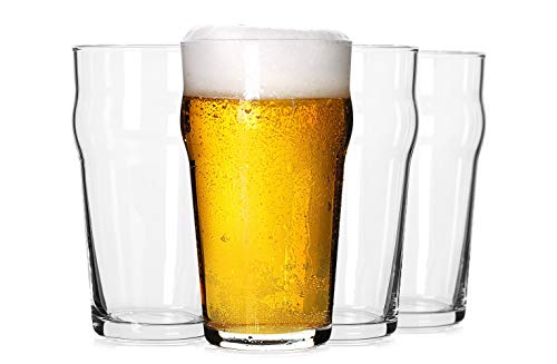 Pint Glasses,20oz British Beer Glass,Classics Craft Beer Glasses,Premium Beer Glasses Tumbler Set of 4, Pub Beer Glasses,Unique Design Beer Glasses Easy Stacking in The Cupboard