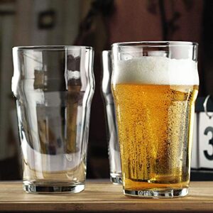 Pint Glasses,20oz British Beer Glass,Classics Craft Beer Glasses,Premium Beer Glasses Tumbler Set of 4, Pub Beer Glasses,Unique Design Beer Glasses Easy Stacking in The Cupboard