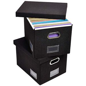 superjare file box for hanging files, set of 2, storage office box with 60 lbs weight capacity, filing box with durable mdf board & linen fabric, file storage organizer for letter/legal - black