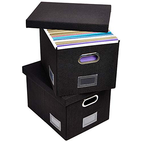 SUPERJARE File Box for Hanging Files, Set of 2, Storage Office Box with 60 lbs Weight Capacity, Filing Box with Durable MDF Board & Linen Fabric, File Storage Organizer for Letter/Legal - Black