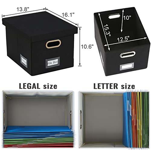 SUPERJARE File Box for Hanging Files, Set of 2, Storage Office Box with 60 lbs Weight Capacity, Filing Box with Durable MDF Board & Linen Fabric, File Storage Organizer for Letter/Legal - Black