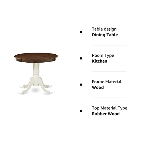 East West Furniture Kitchen AMT-WLW-TP Mid Century Modern Dining Table with Walnut Round Tabletop and 36 x 29.5-Linen White Finish