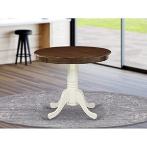 East West Furniture Kitchen AMT-WLW-TP Mid Century Modern Dining Table with Walnut Round Tabletop and 36 x 29.5-Linen White Finish