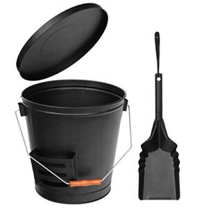 F2C Ash Bucket with Lid and Shovel 5.15 Gallon Large Galvanized Metal Coal and Hot Ash Pail for Fireplace, Fire Pits, Wood Burning Stoves, Grill, Outdoor, Black