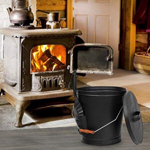 F2C Ash Bucket with Lid and Shovel 5.15 Gallon Large Galvanized Metal Coal and Hot Ash Pail for Fireplace, Fire Pits, Wood Burning Stoves, Grill, Outdoor, Black