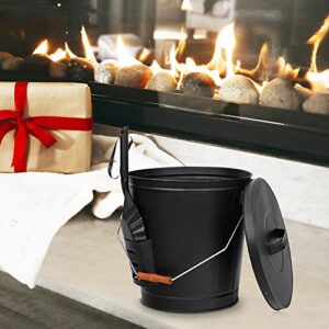 F2C Ash Bucket with Lid and Shovel 5.15 Gallon Large Galvanized Metal Coal and Hot Ash Pail for Fireplace, Fire Pits, Wood Burning Stoves, Grill, Outdoor, Black