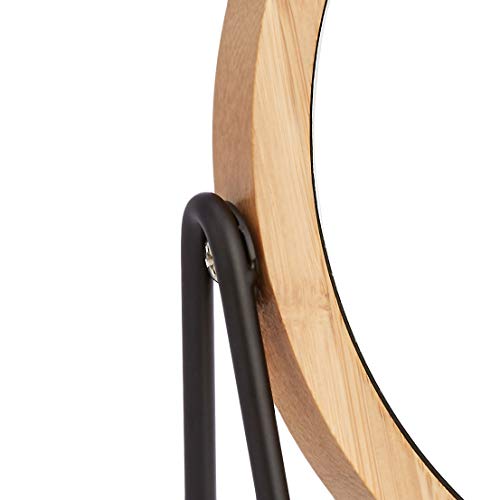 Amazon Basics Vanity Round Mirror with Bamboo Rim, Magnification, Black, 7.56"L x 2.87"W