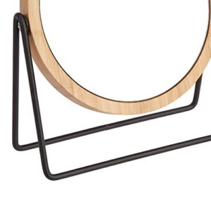 Amazon Basics Vanity Round Mirror with Bamboo Rim, Magnification, Black, 7.56"L x 2.87"W