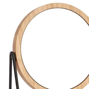 Amazon Basics Vanity Round Mirror with Bamboo Rim, Magnification, Black, 7.56"L x 2.87"W