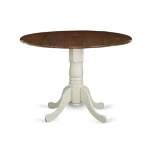 east west furniture wooden dmt-wlw-tp modern dining table with walnut round tabletop and 42 x 30-linen white finish
