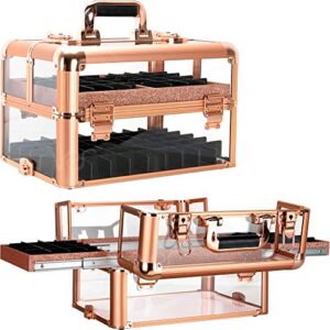 ver beauty art craft armored easy slide tray professional cosmetic makeup nail tattoo case storage tool box with foundation holder, rose gold acrylic
