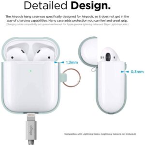 elago Silicone Case with Keychain Compatible with Apple AirPods 2 Wireless Charging Case, Front LED Visible, Anti-Slip Coating Inside, Premium Silicone [Baby Mint]