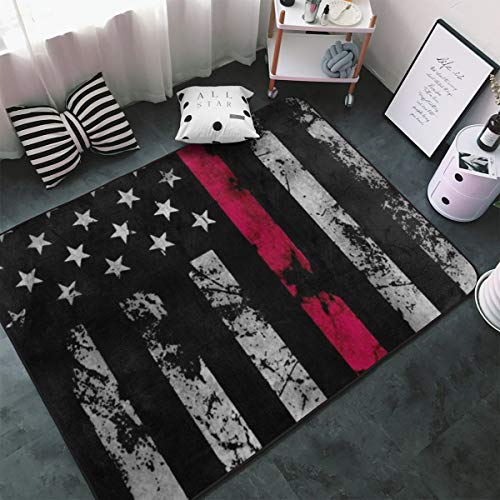 MODREACH 60 x 39 inches Area Rug Easy to Clean Stain, Contemporary Style Thick Soft Living Dining Room Rug (Firefighter Thin Red Line American Flag)