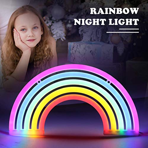 QiaoFei Rainbow Night Light for Kids Gift LED Rainbow Neon Signs Rainbow Lamp for Wall Decor Bedroom Decorations Home Accessories Party Holiday Decor Battery or USB Operated Table Night Lights