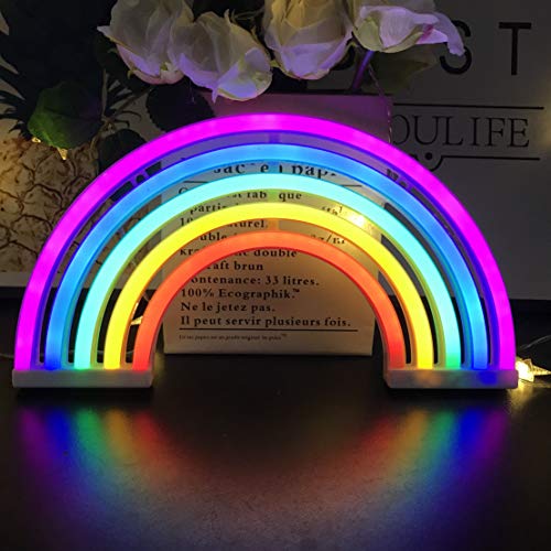 QiaoFei Rainbow Night Light for Kids Gift LED Rainbow Neon Signs Rainbow Lamp for Wall Decor Bedroom Decorations Home Accessories Party Holiday Decor Battery or USB Operated Table Night Lights