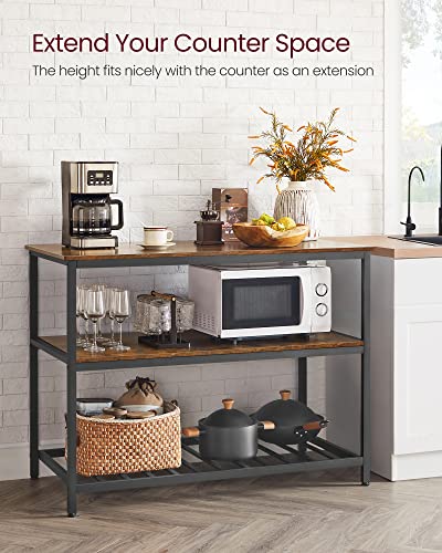 VASAGLE Kitchen Island with 3 Shelves, 47.2 Inches Kitchen Shelf with Large Worktop, Stable Steel Structure, Industrial, Easy to Assemble, Rustic Brown and Black UKKI01BX