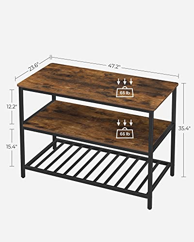 VASAGLE Kitchen Island with 3 Shelves, 47.2 Inches Kitchen Shelf with Large Worktop, Stable Steel Structure, Industrial, Easy to Assemble, Rustic Brown and Black UKKI01BX