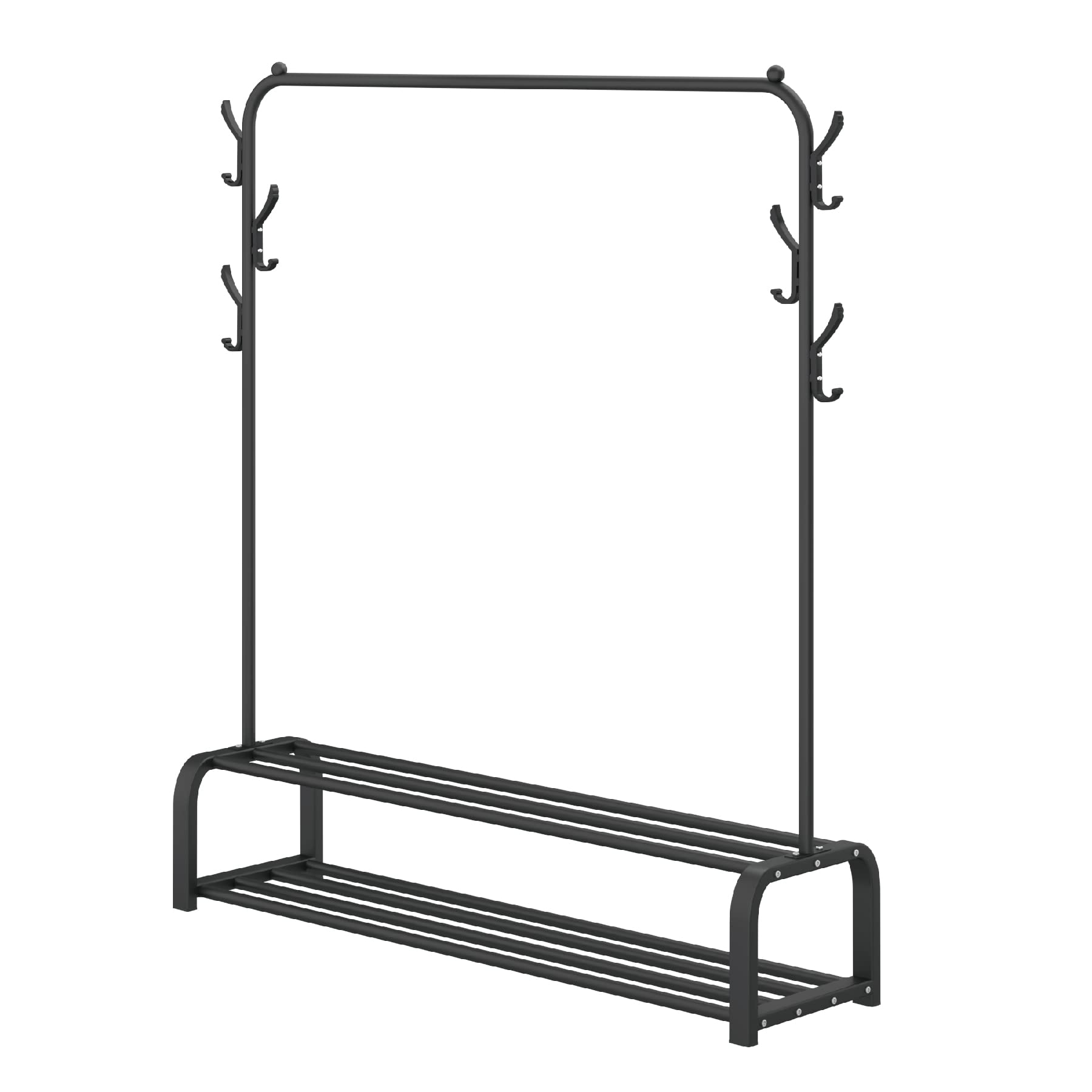 UDEAR Garment Rack Free-standing Clothes Rack with Top Rod,Lower Storage and 6 Hooks,Black