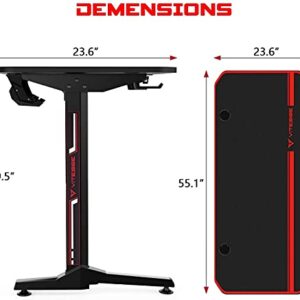 VITESSE Ergonomic Gaming Desk 55 Inch, T Shaped Office PC Computer Desk with Full Desk Mouse Pad, Gamer Tables with Gaming Handle Rack, Cup Holder Headphone Hook